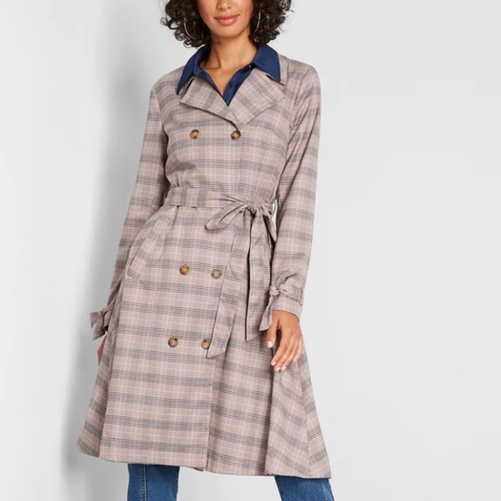 ModCloth plaid belted tie trench coat